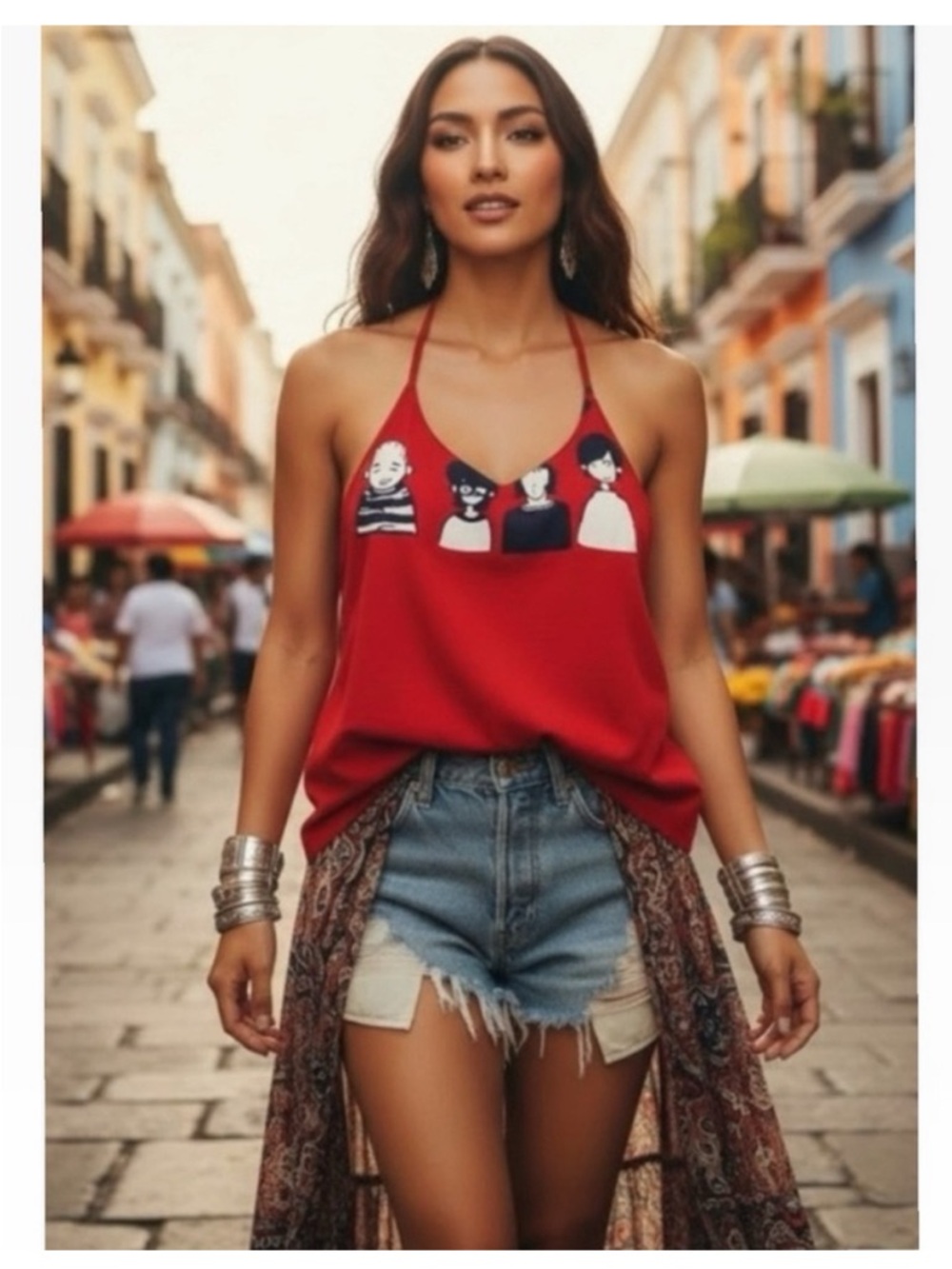 new LF Furst of a Kind ✌︎︎ OOAK Vintage Upcycled Tee T Shirt Halter Top ✌︎︎ Red